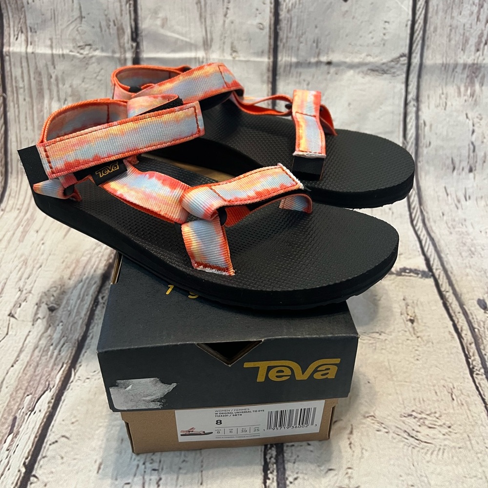 Teva original universal orange tie-dye sandal Size 8